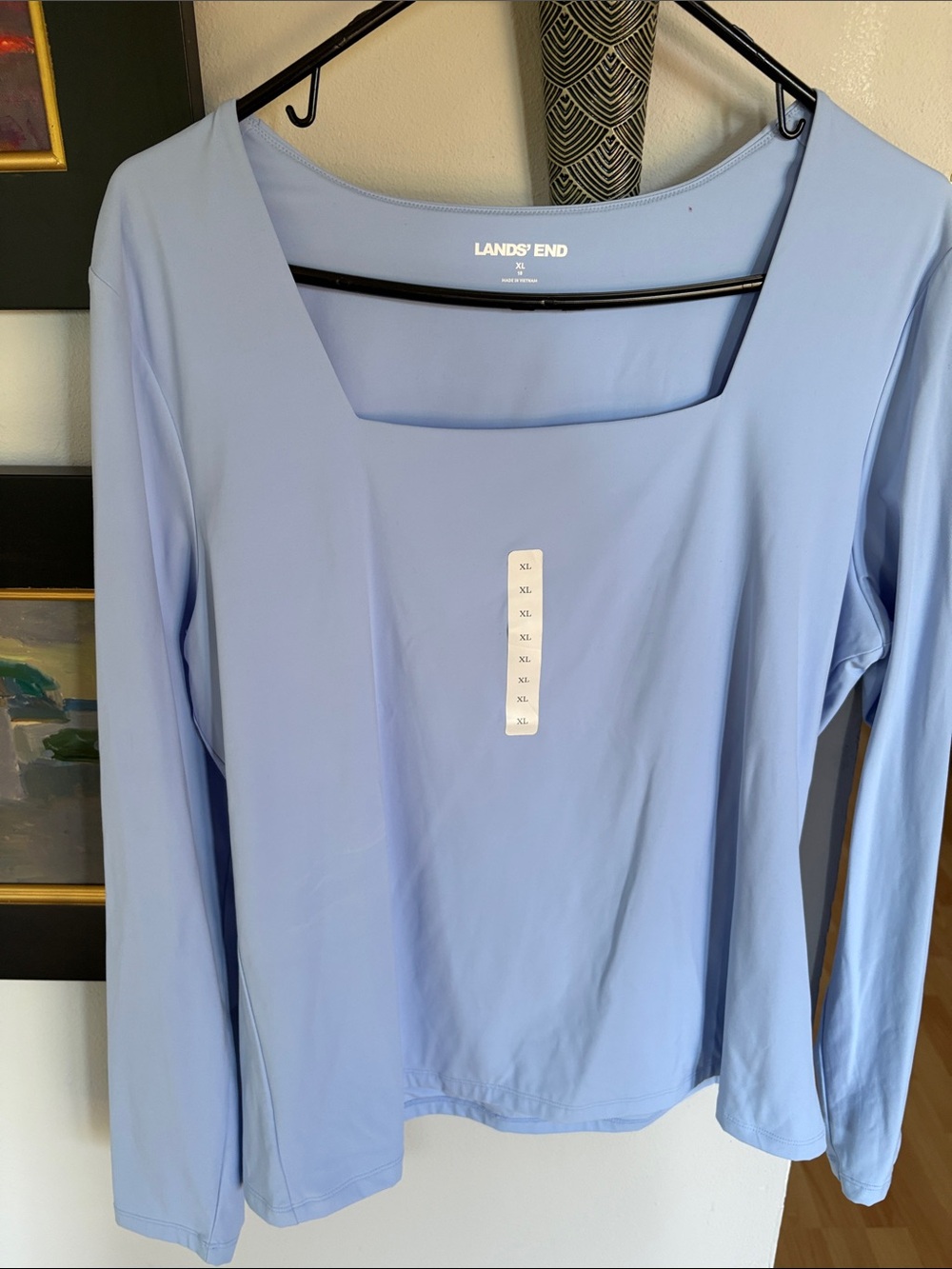Land's End Plus Size Square neck, long sleeve lined top new Clear blue Sky 18